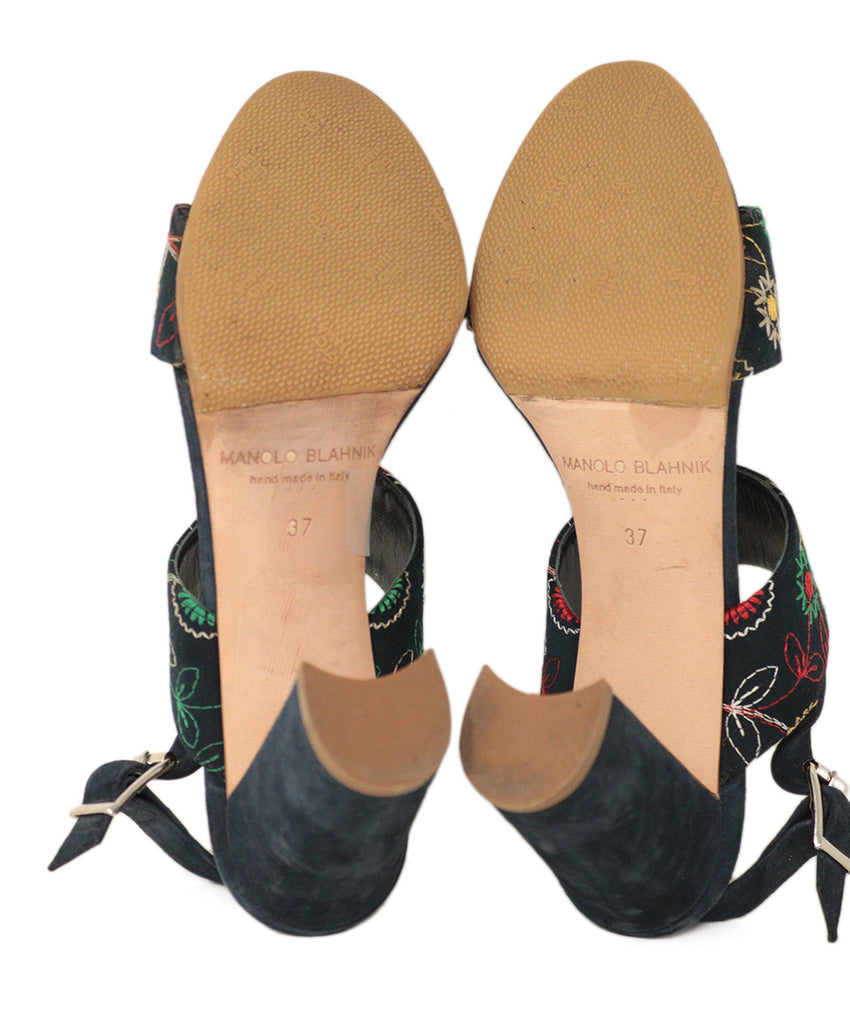 Manolo Blahnik Navy & Multicolored Embroidered Sandals 4