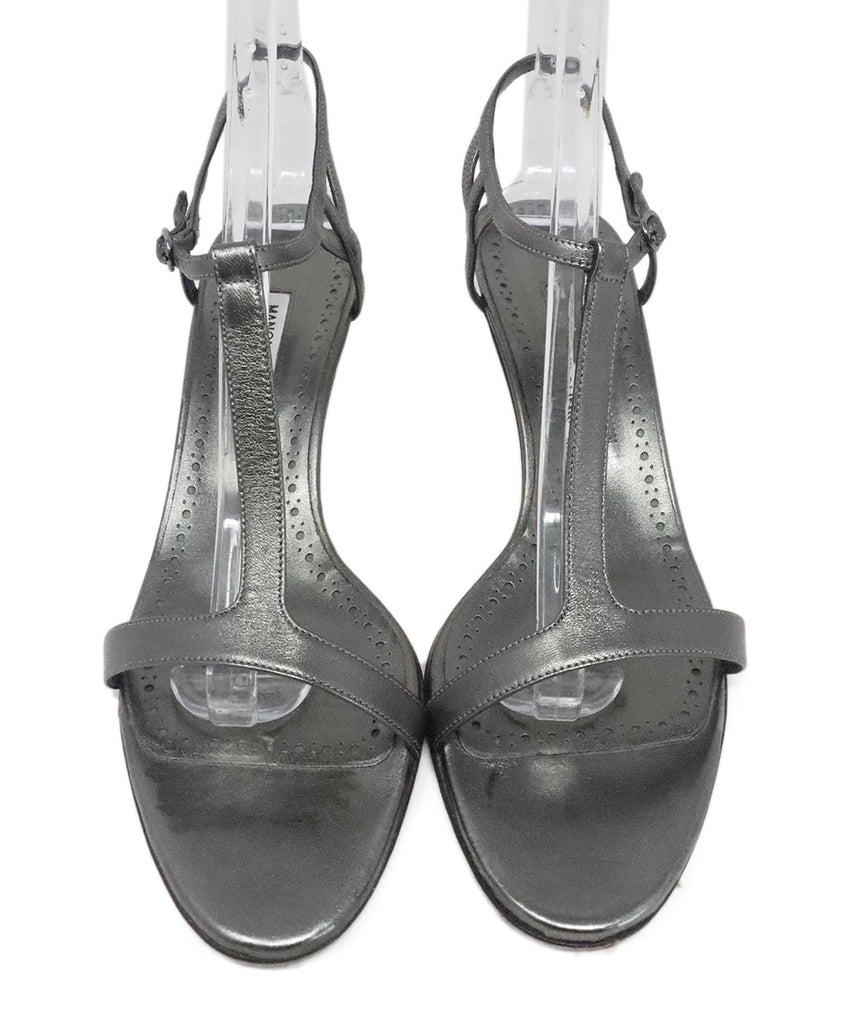 Manolo Blahnik Metallic Pewter Leather Heels 3