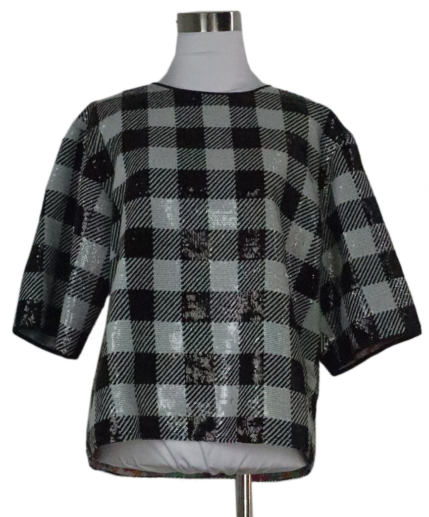 Manoush B&W Plaid Sequin Blouse 