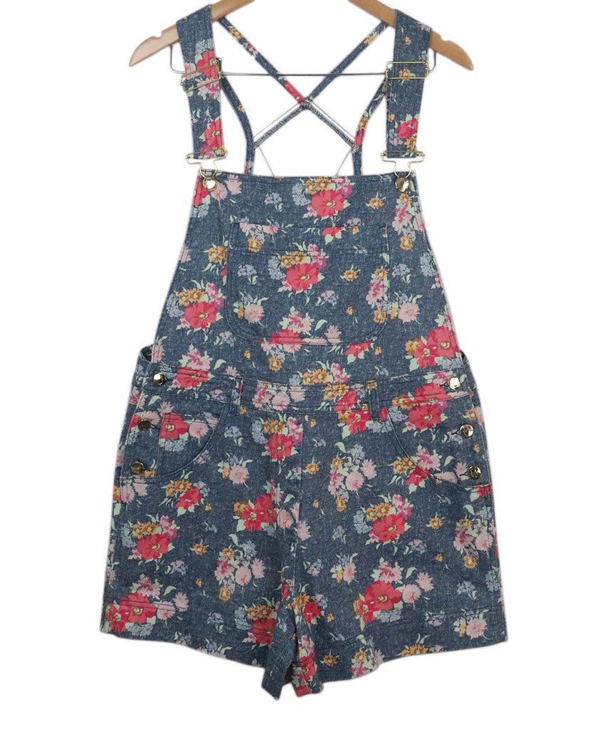 Manoush Floral Print Denim Overalls 