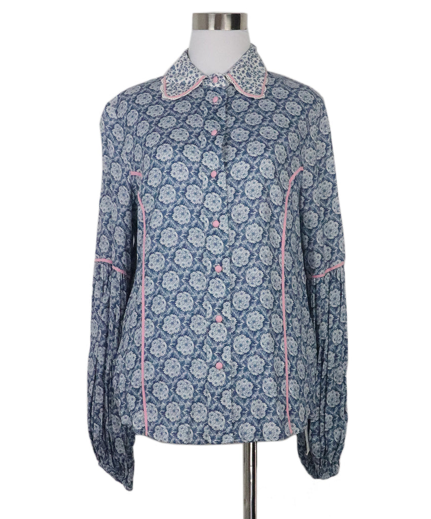 Manoush Blue & White Floral Print Blouse 