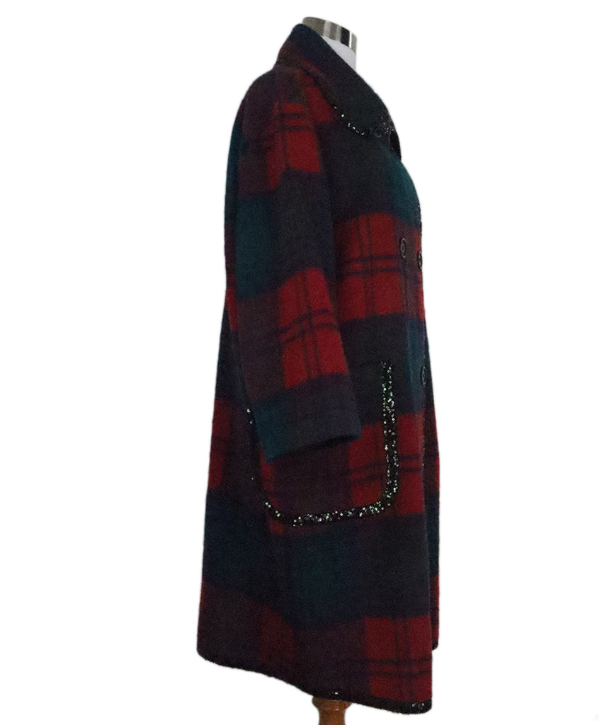 Manoush Red & Green Plaid Wool Sequin Coat 1