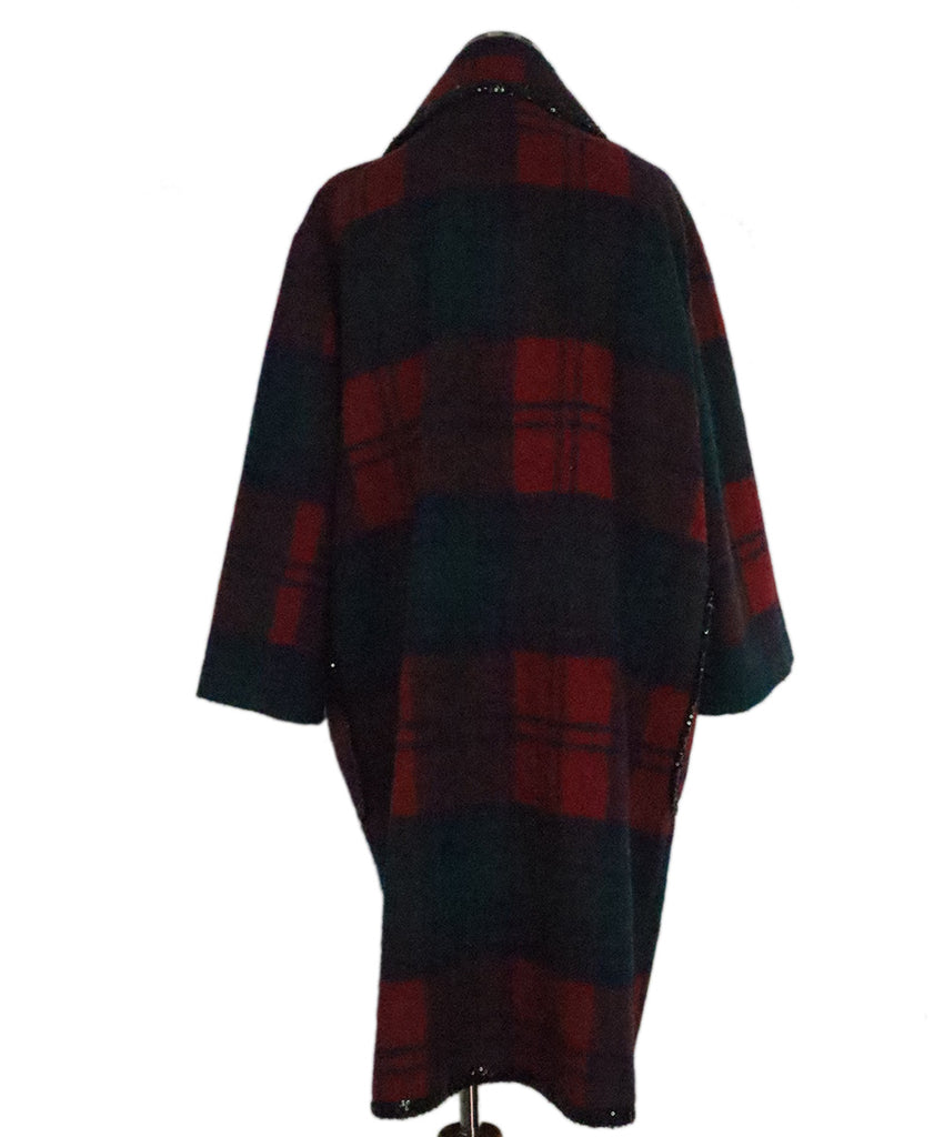 Manoush Red & Green Plaid Wool Sequin Coat 2