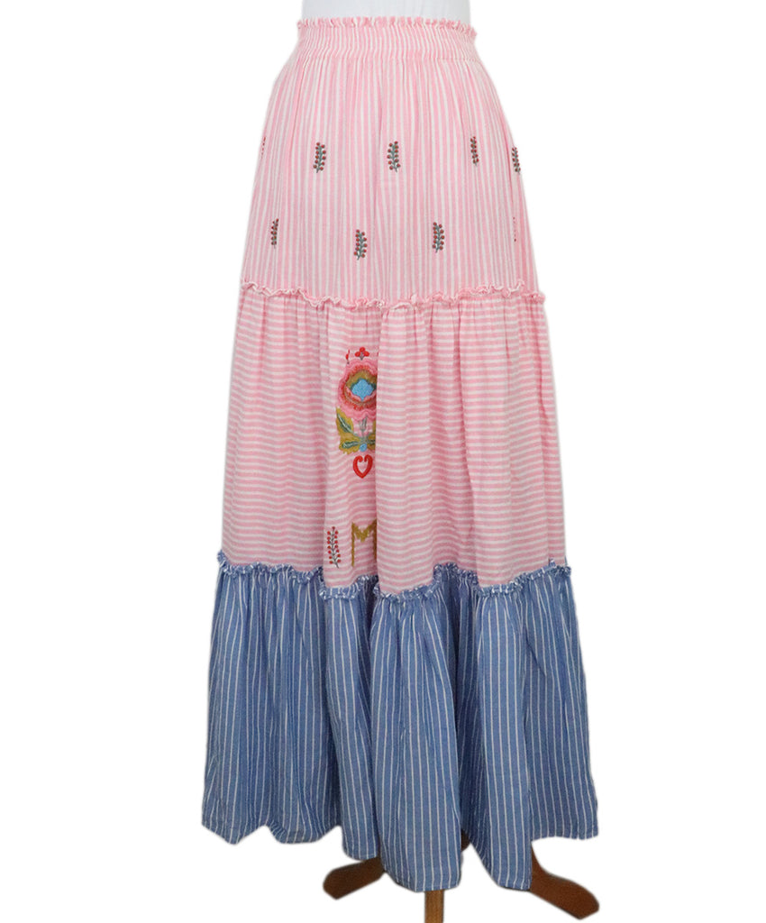 Manoush Pink & Blue Striped Long Skirt 