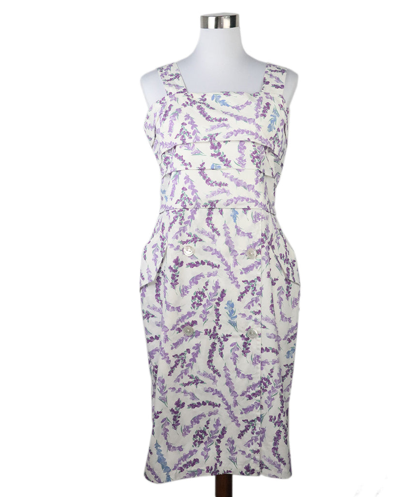 Max Mara White & Lilac Floral Print Dress 