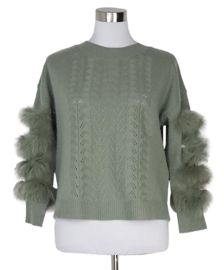 Max & Moi Green Cashmere & Fox Trim Sweater sz 4 - Michael's Consignment NYC