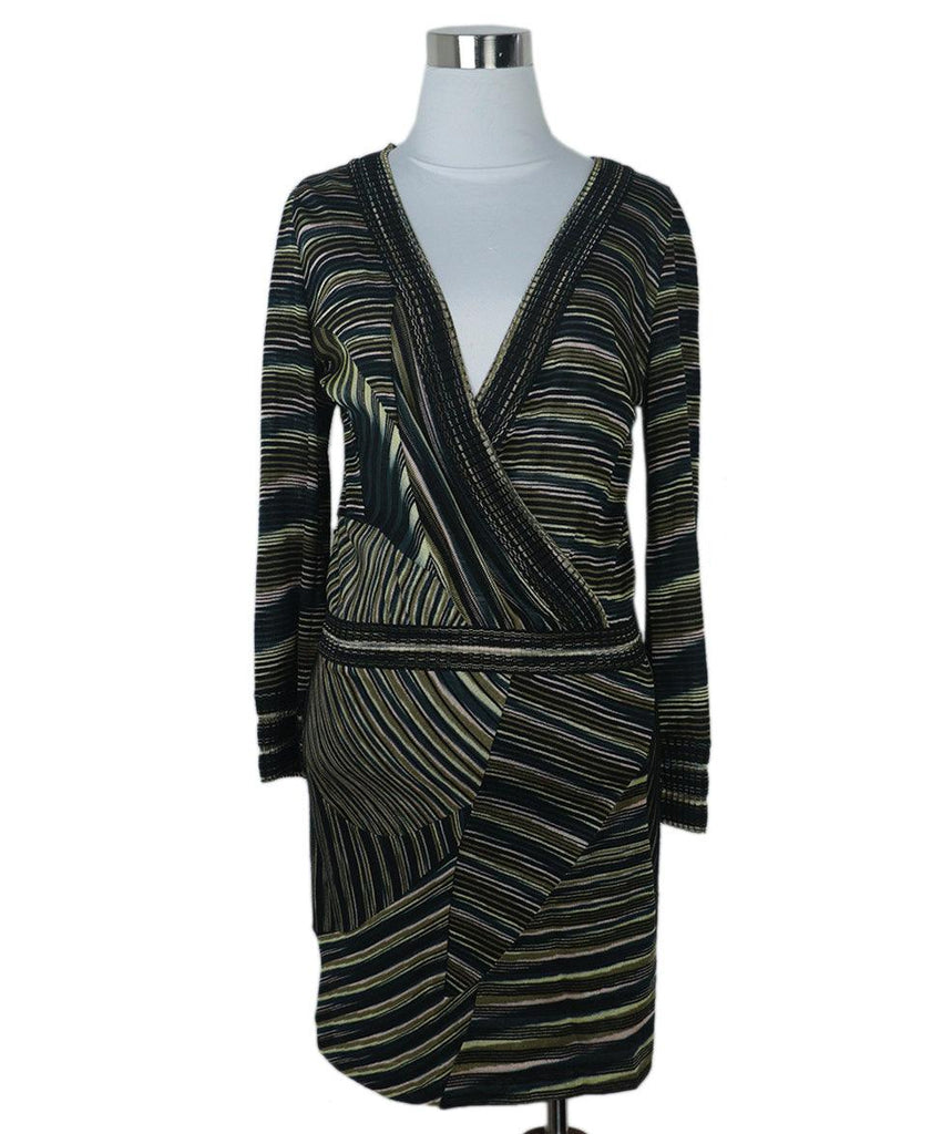 Missoni Black & Green Striped Silk Dress 