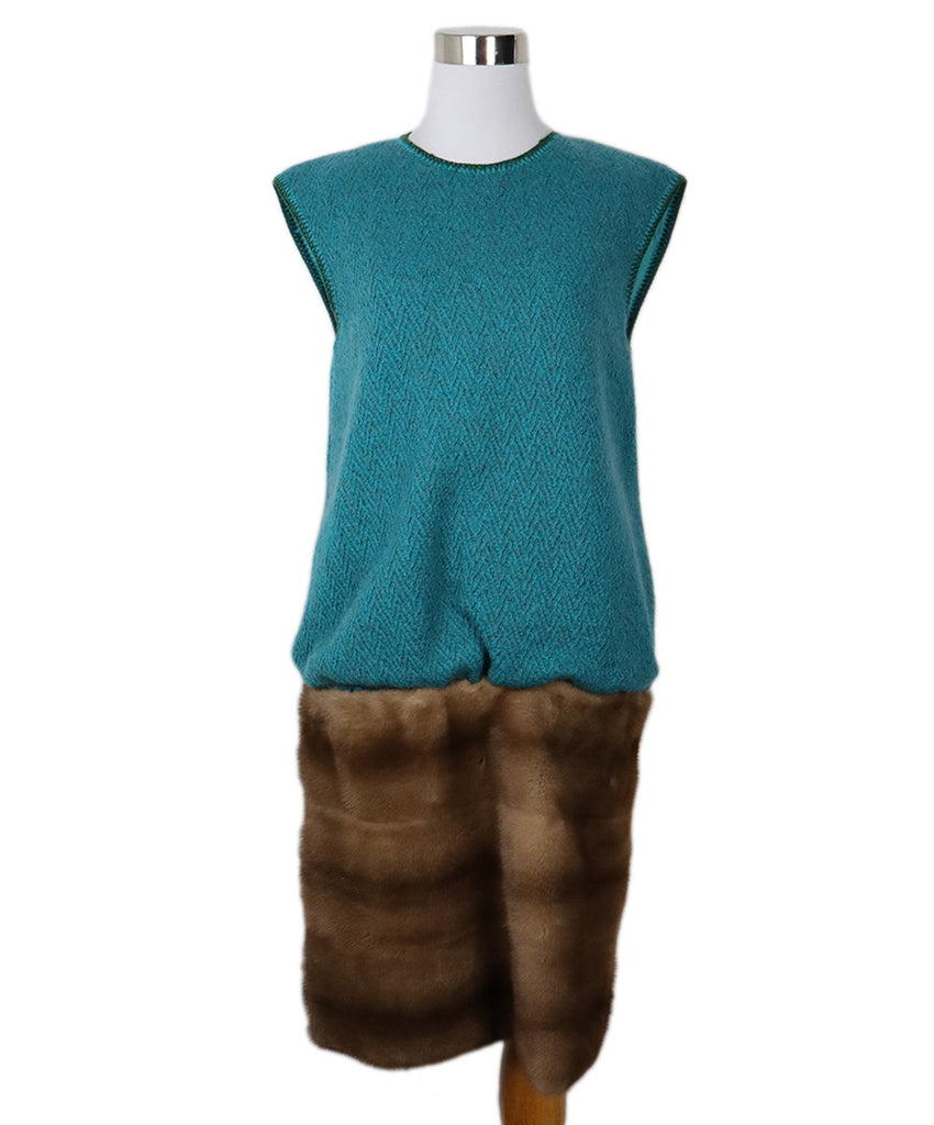 Missoni Teal Wool & Brown Mink Dress 