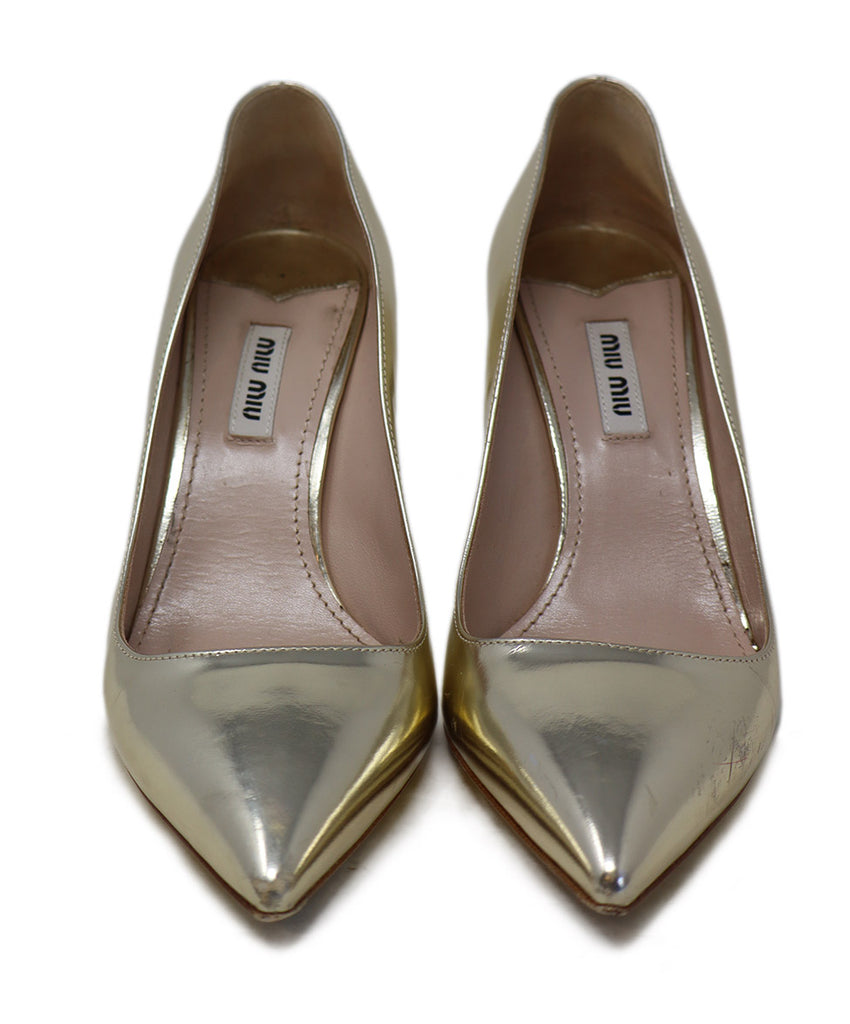 Miu Miu Gold Leather & Glitter Heels 3