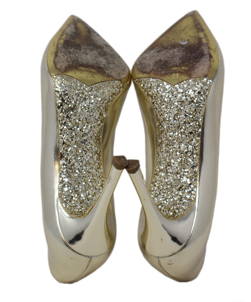 Miu Miu Gold Leather & Glitter Heels 4