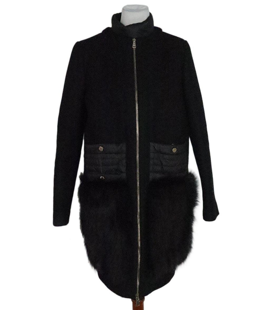 Moncler Black Wool Coat w/ Fur Trim sz 4 - Michael's Consignment NYC