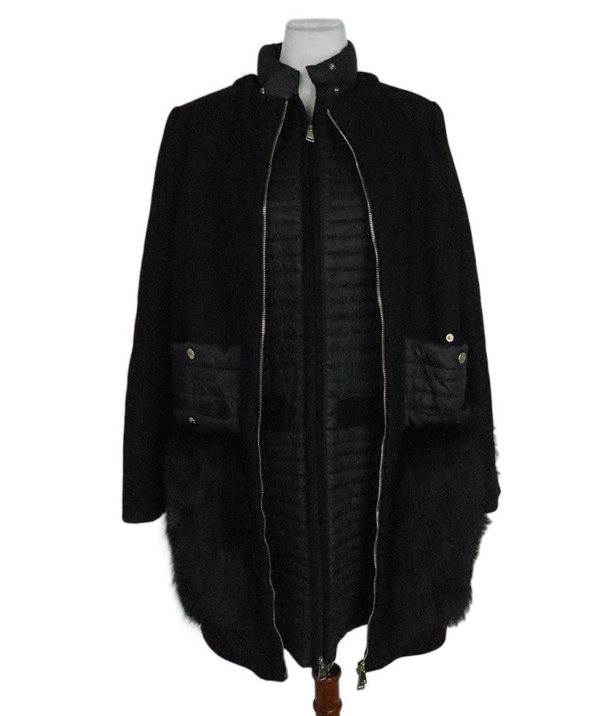 Moncler Black Wool Coat w/ Fur Trim sz 4 - Michael's Consignment NYC