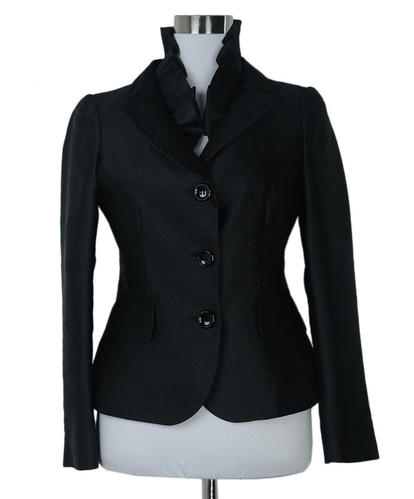 Moschino Black Silk Ruffle Trim Blazer 