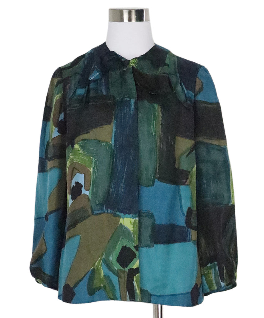 Moschino Blue & Green Silk Blouse 