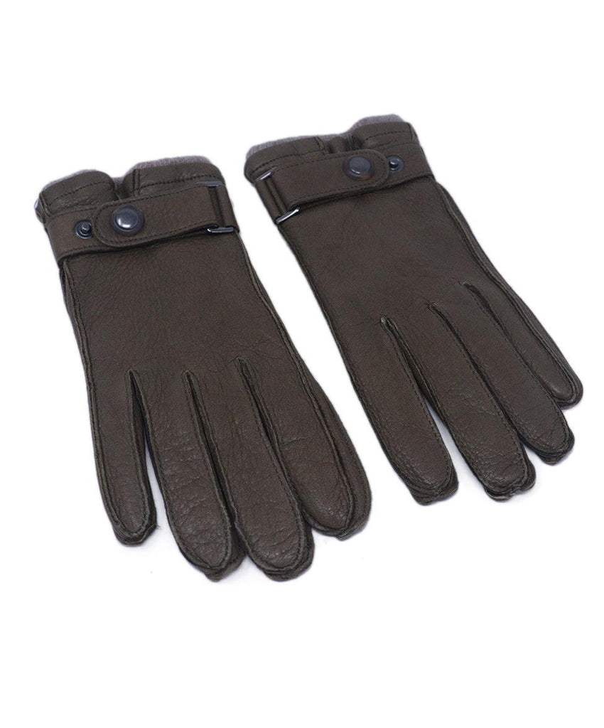 Olive Green Leather & Cashmere Gloves 