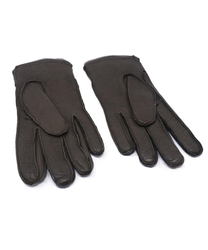 Olive Green Leather & Cashmere Gloves 1