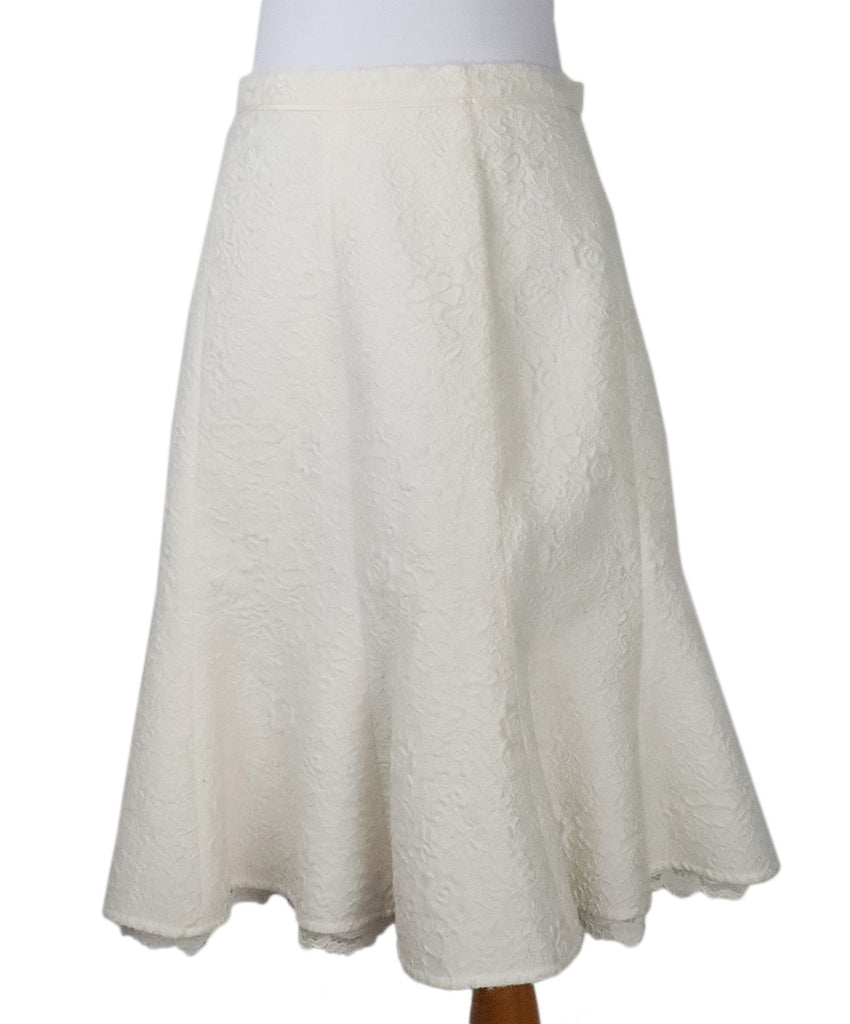 Oscar De La White Floral Damask Skirt 