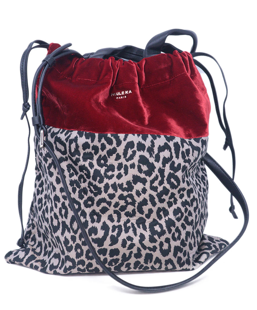 Paule Ka Red Velvet & Leopard Print Bag 