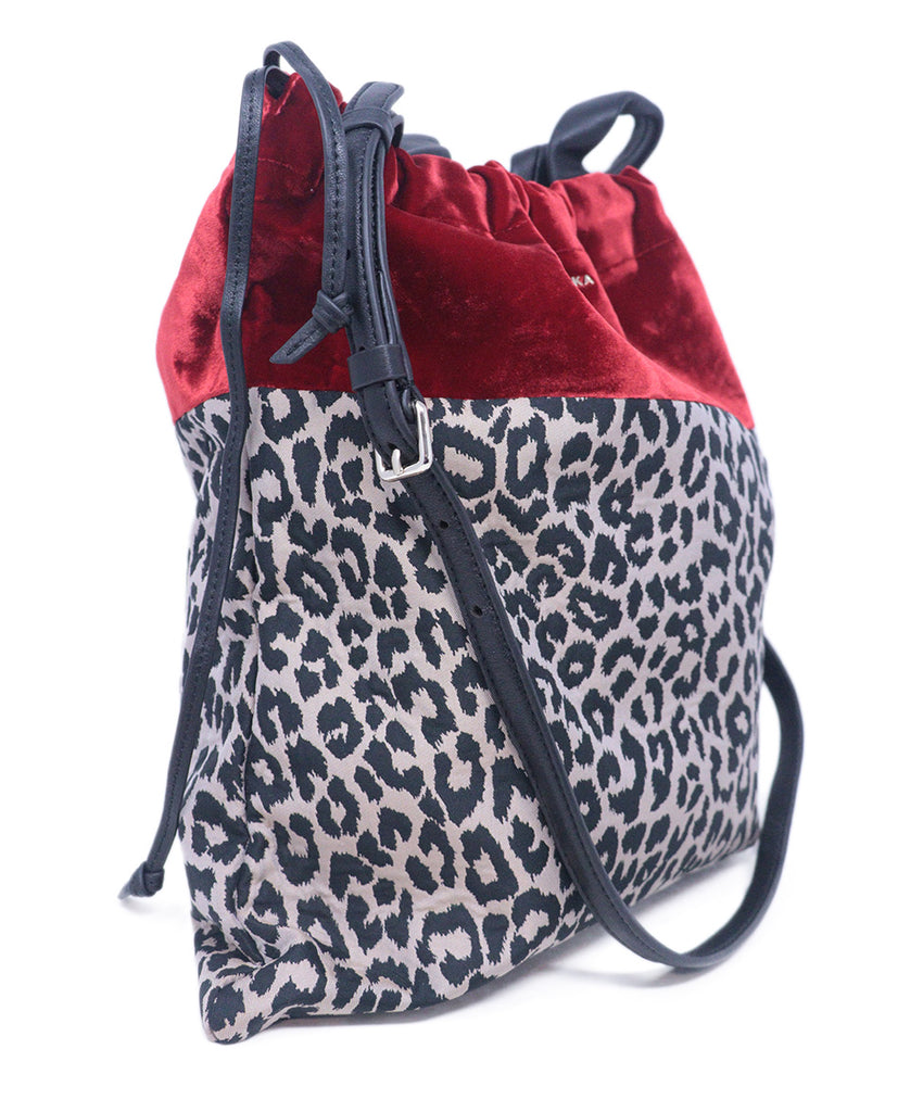 Paule Ka Red Velvet & Leopard Print Bag 1