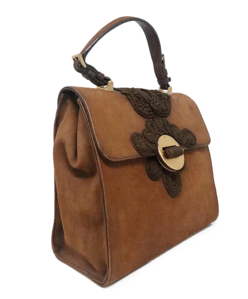 Prada Brown Suede Embroidered Satchel 1