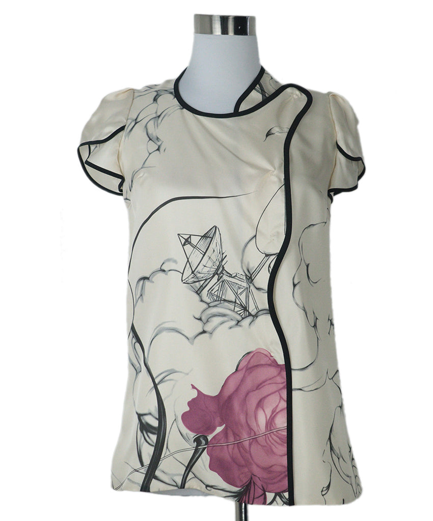 Prada Ivory & Pink Print Silk Top 