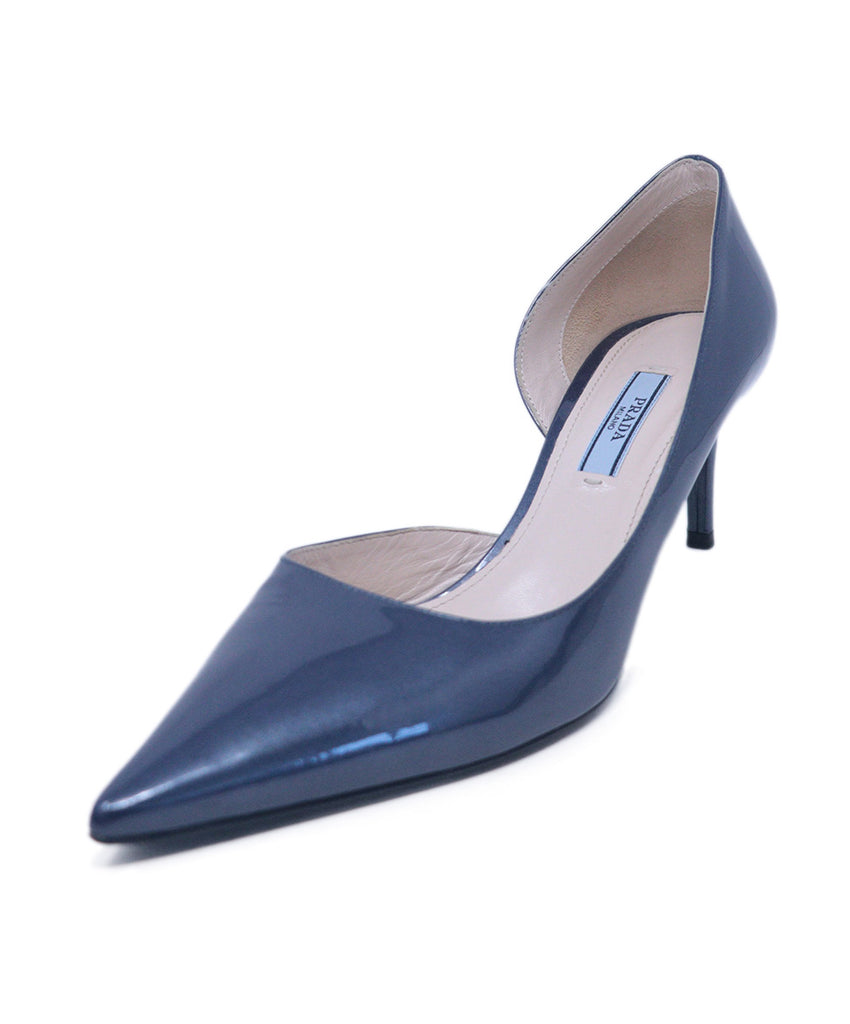 Prada Metallic Navy Patent Leather Heels 