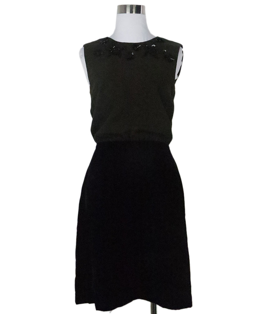 Prada Green & Black Velvet Beaded Dress 