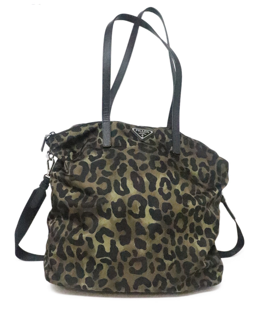 Prada Olive Green Leopard Print Tote 