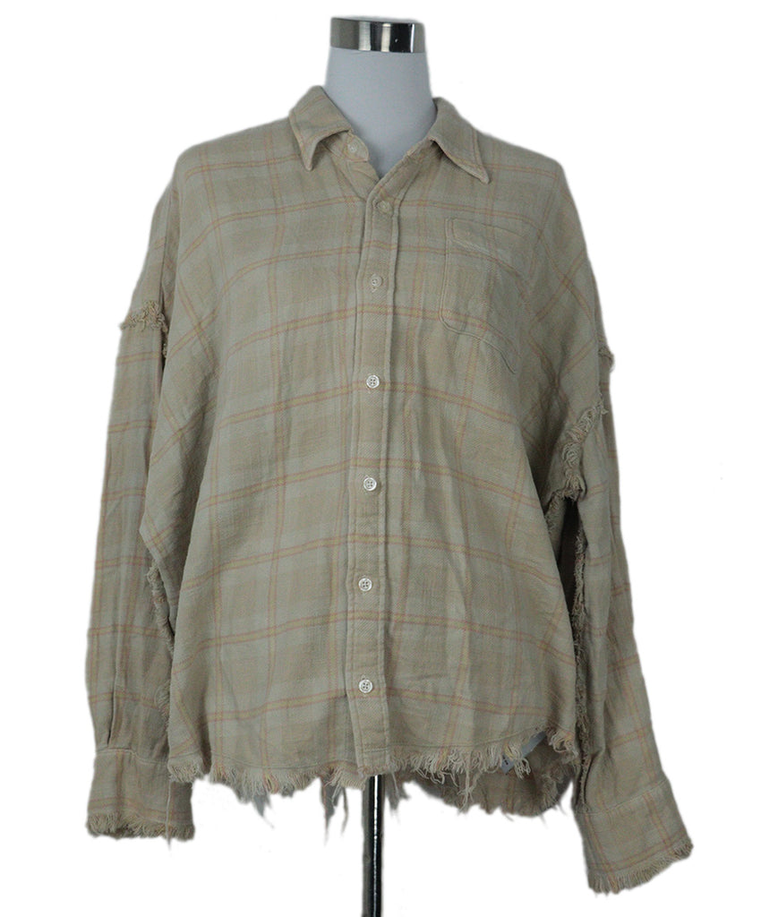 R13 Beige & Pink Plaid Flannel Shirt 