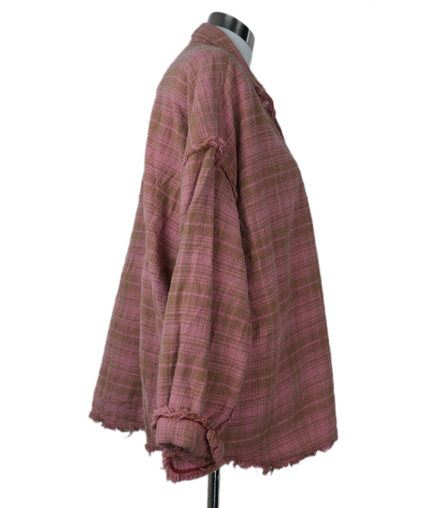 R13 Pink & Brown Plaid Flannel Top 1