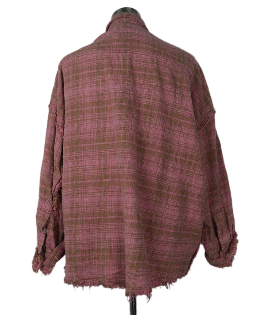 R13 Pink & Brown Plaid Flannel Top 2