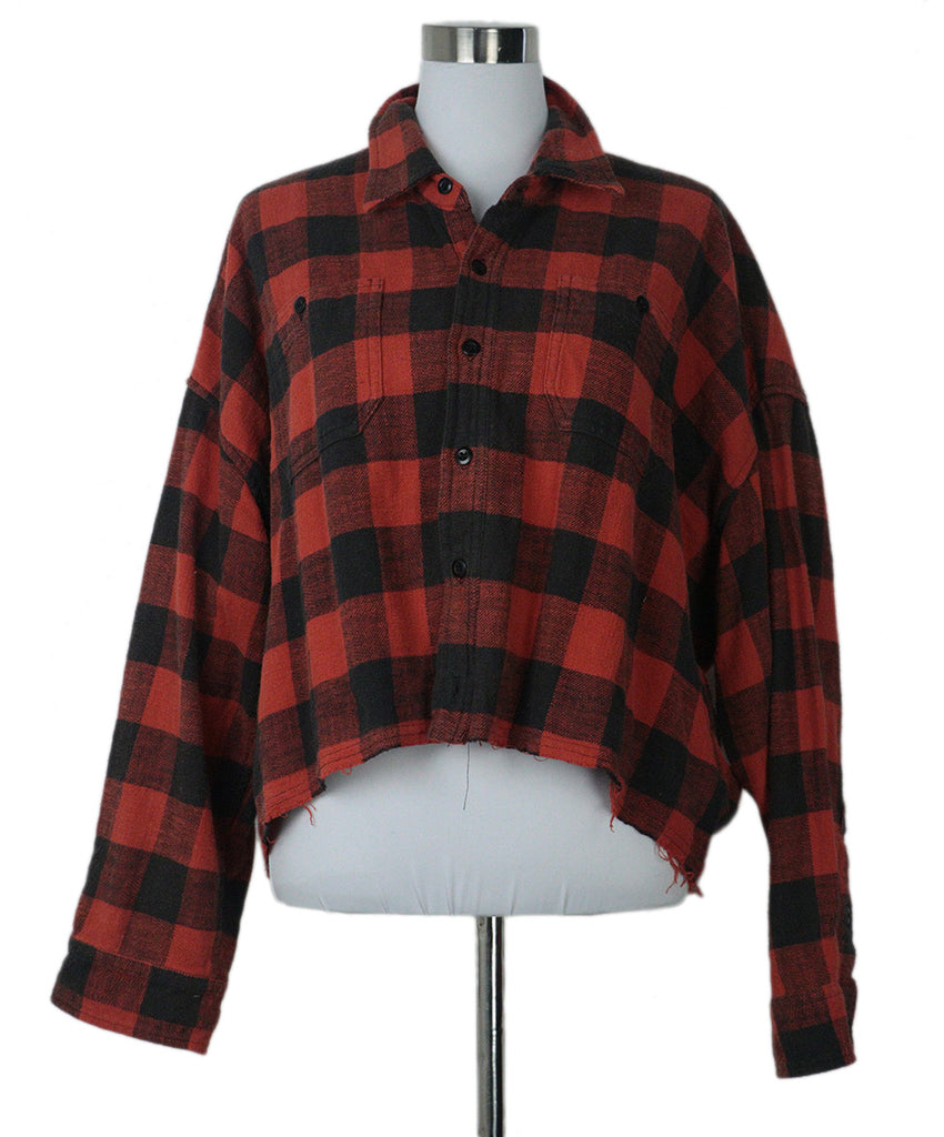 R13 Red & Black Plaid Flannel Shirt 