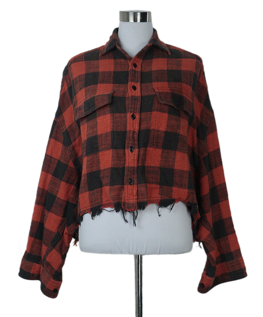 R13 Red & Black Plaid Flannel Shirt 