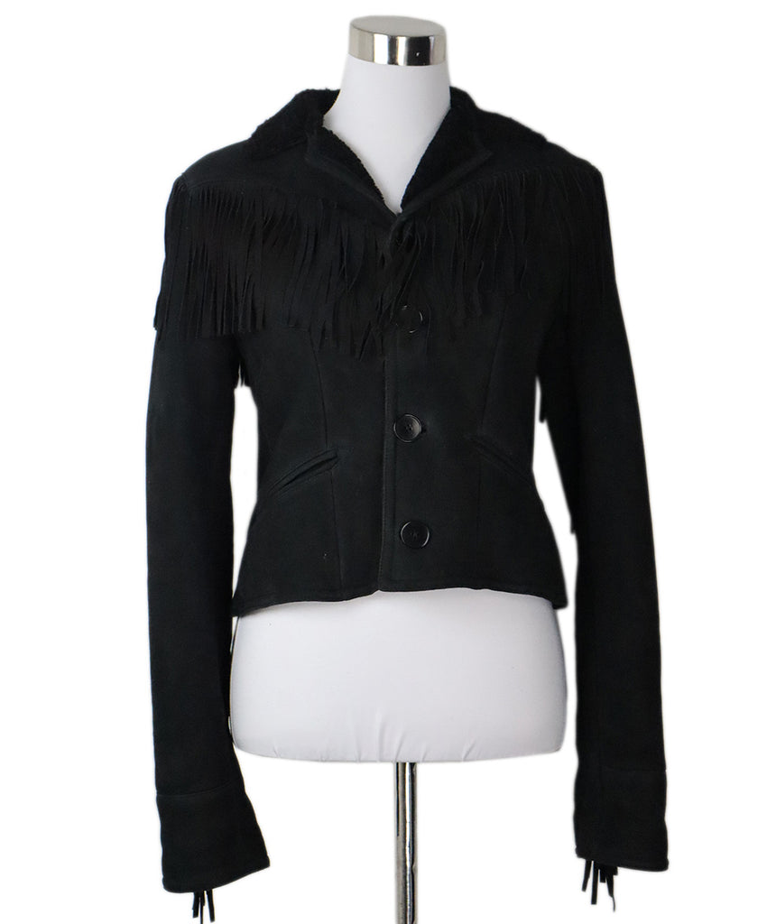 Ralph Lauren Black Fringe Shearling Jacket 