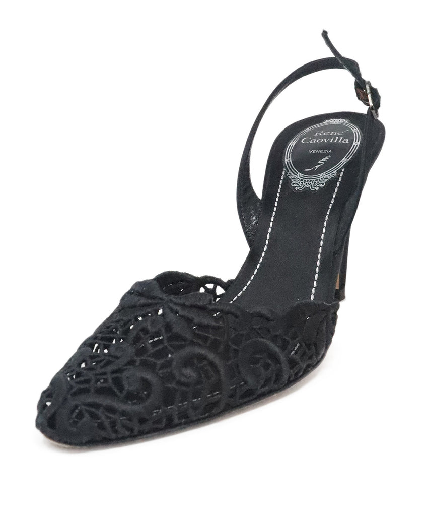 Rene Caovilla Black Lace & Satin Heels 