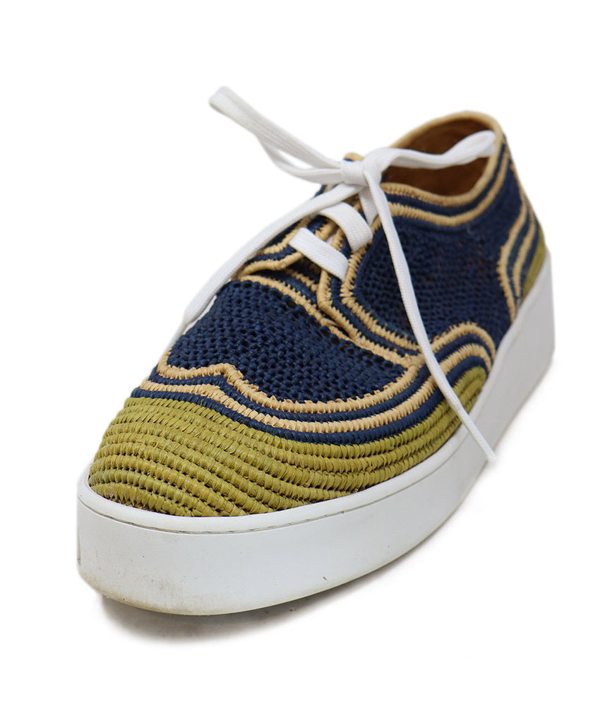 Robert Clergerie Navy & Beige Woven Raffia Sneakers 