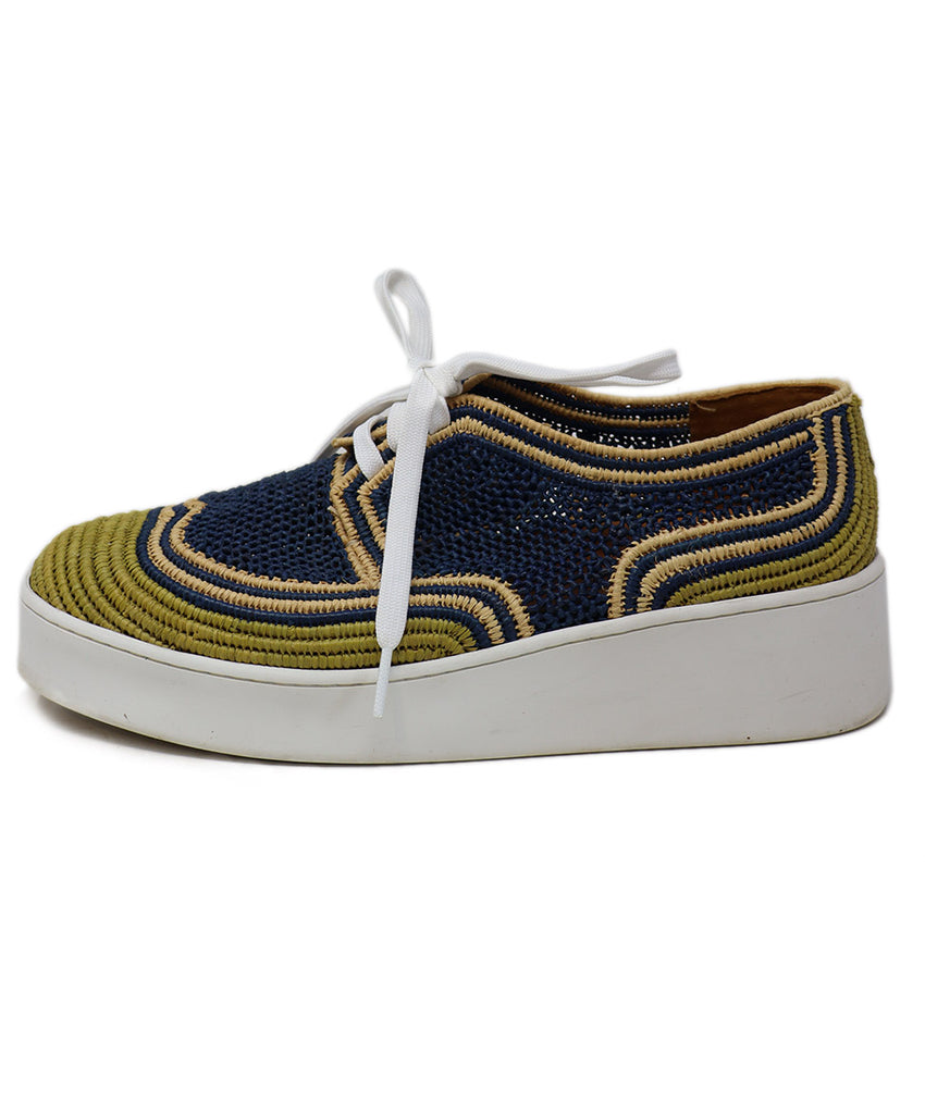 Robert Clergerie Navy & Beige Woven Raffia Sneakers 1