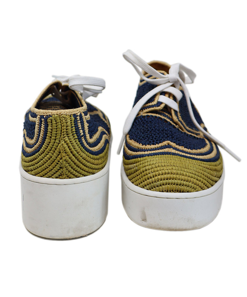 Robert Clergerie Navy & Beige Woven Raffia Sneakers 2