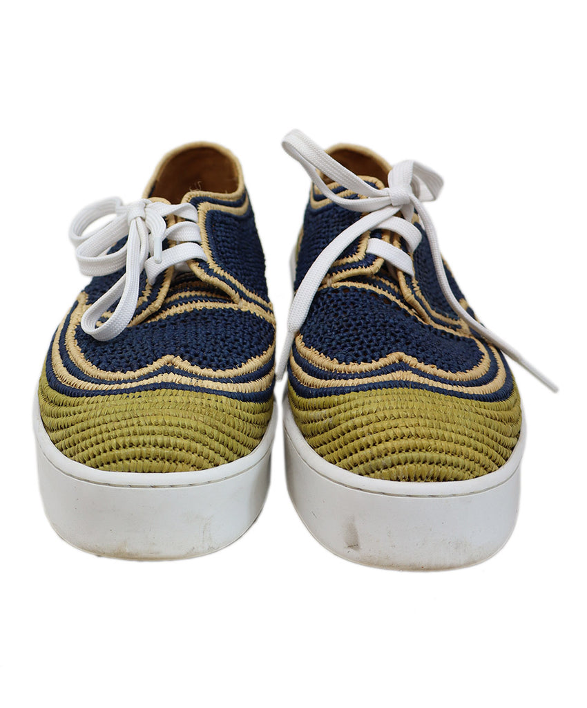 Robert Clergerie Navy & Beige Woven Raffia Sneakers 3