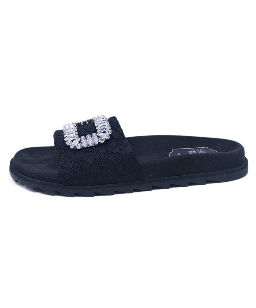 Roger Vivier Black Lace Rhinestone Slides 1