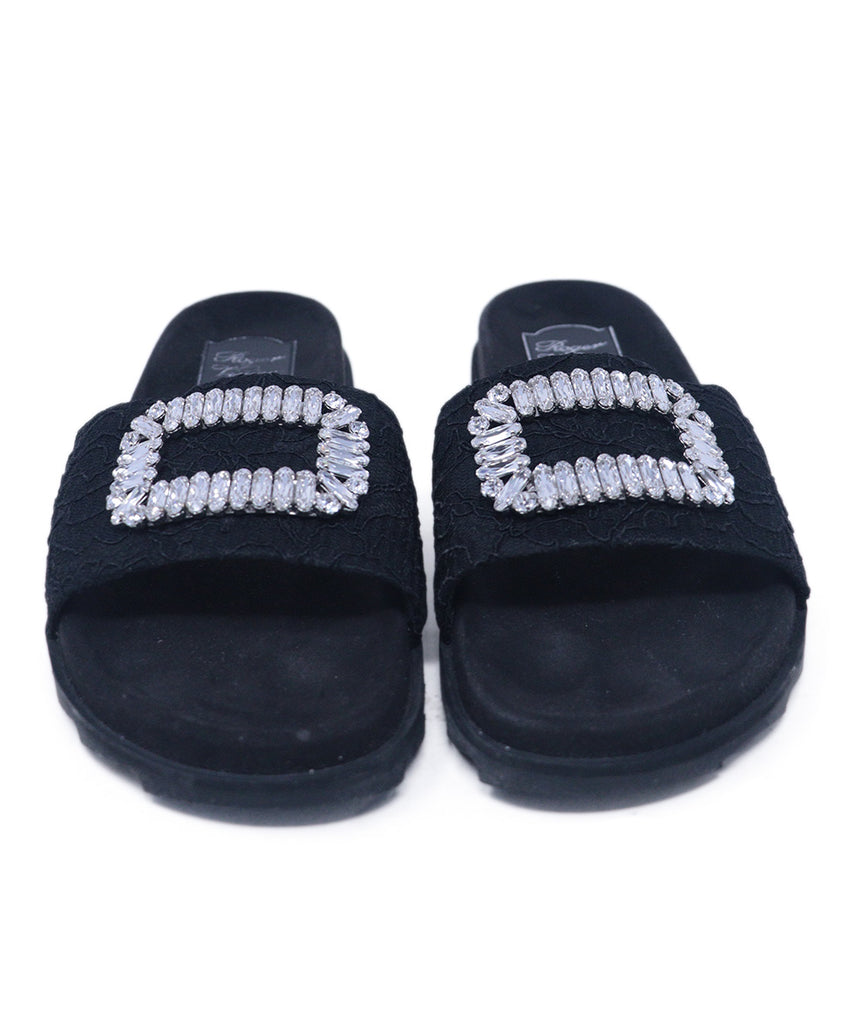 Roger Vivier Black Lace Rhinestone Slides 3