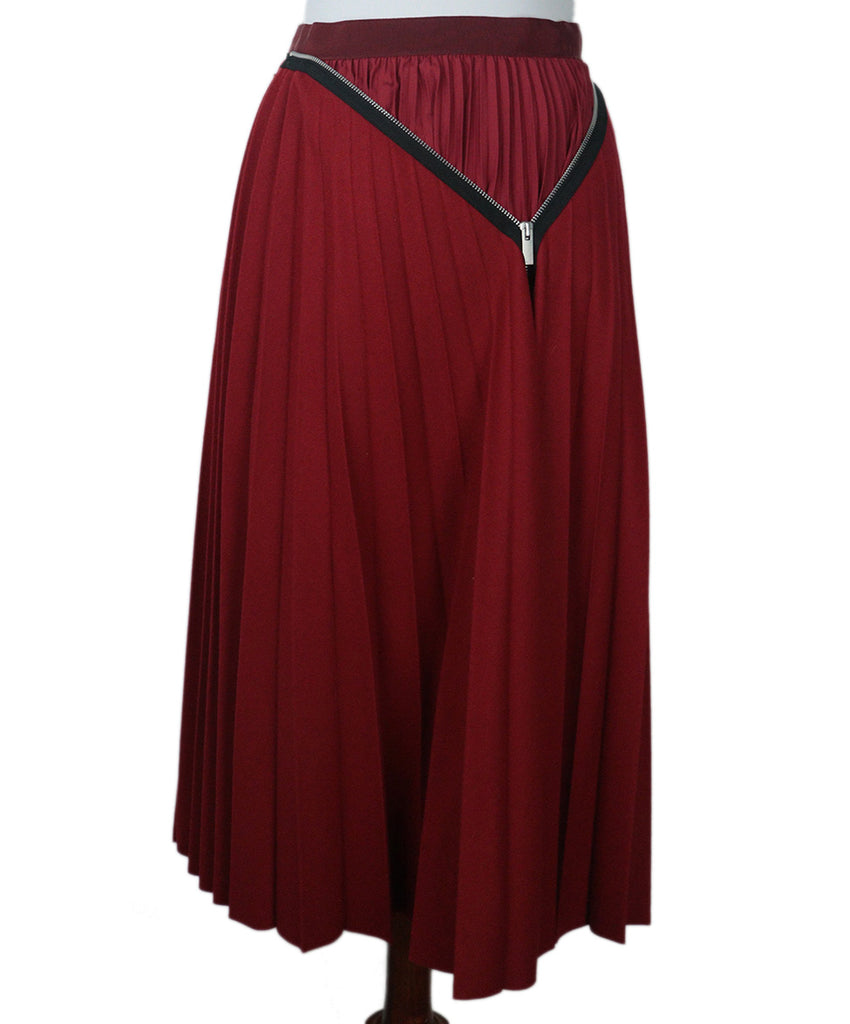 Sacai Red Pleated Wool Skirt 