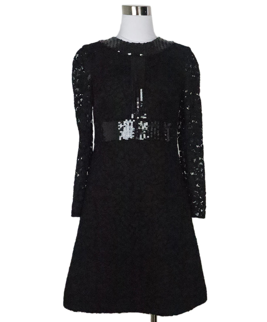 Saint Laurent Black Lace & Sequin Evening Dress 