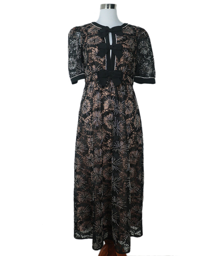 Saloni Black Lace Beaded Evening Dress 