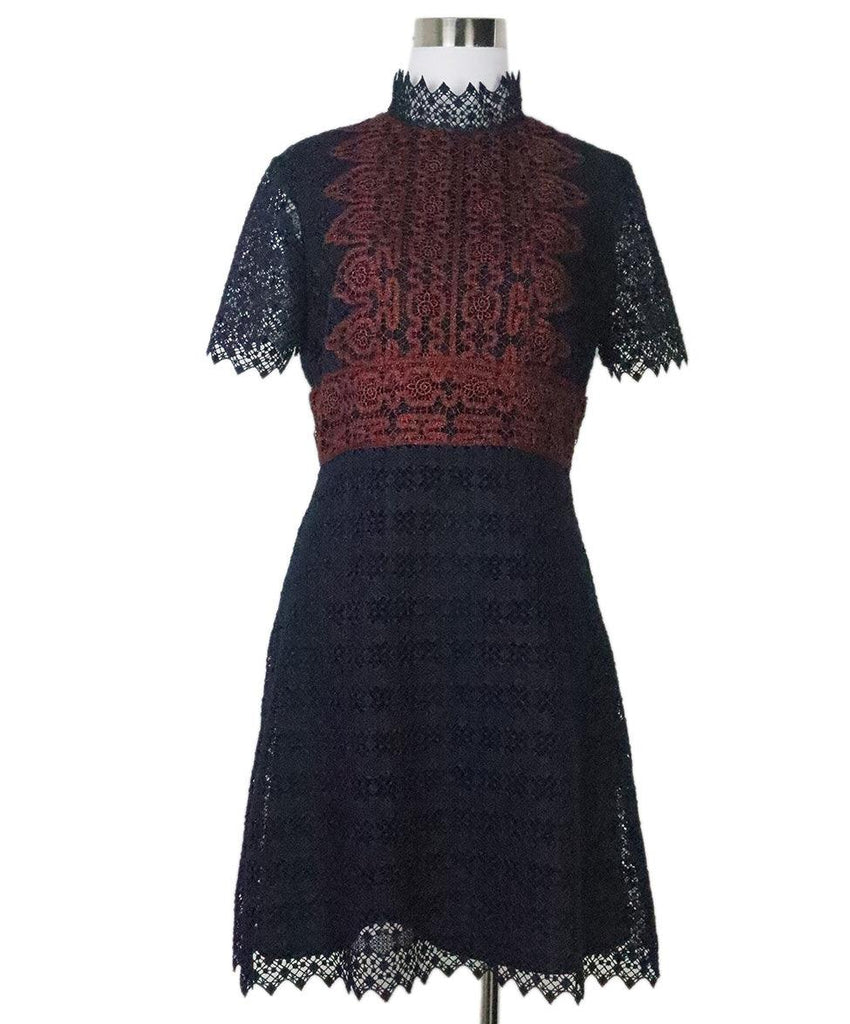 Sandro Navy & Burgundy Crochet Dress 