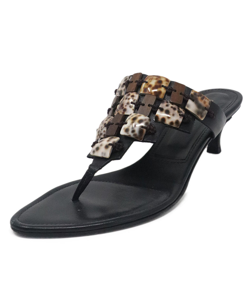 Sergio Rossi Black Leather & Brown Shell Sandals 