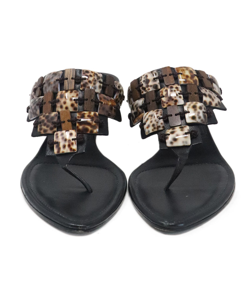 Sergio Rossi Black Leather & Brown Shell Sandals 3