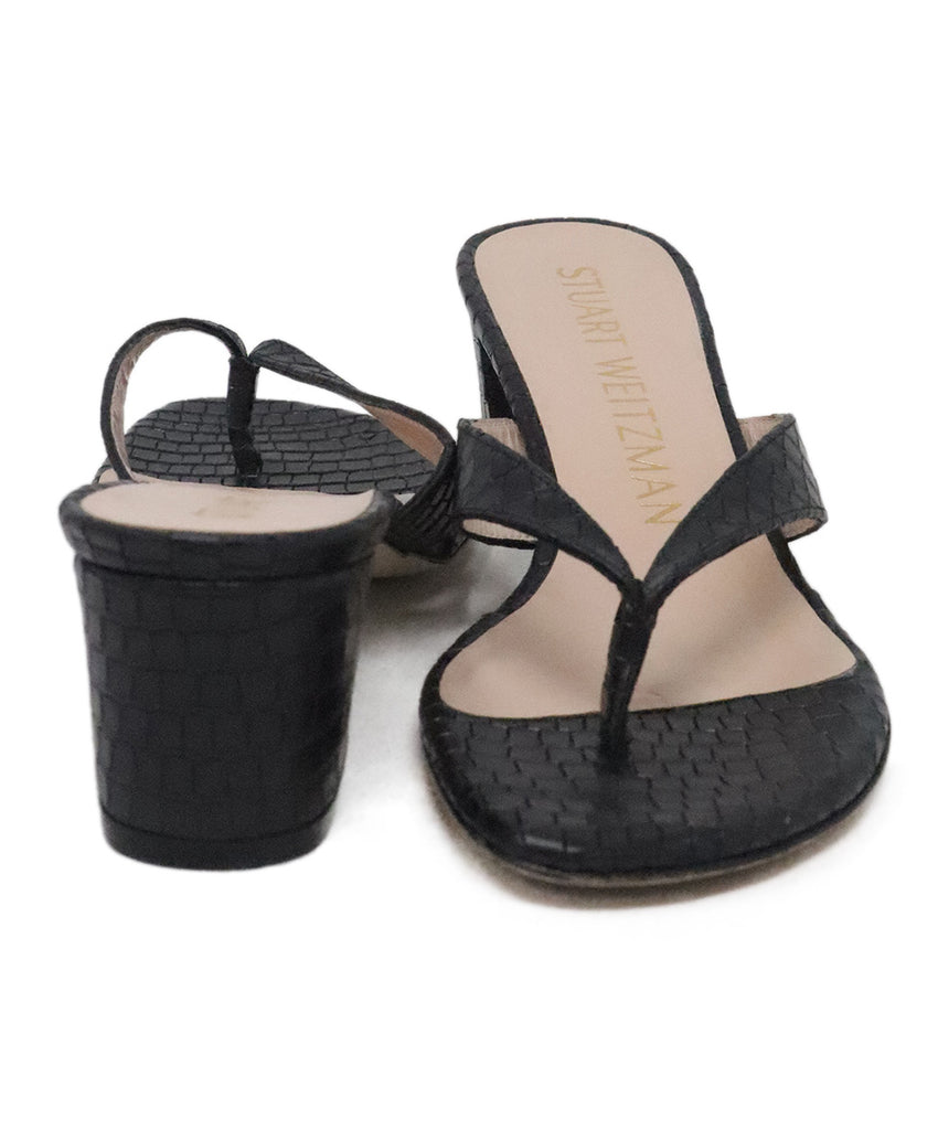 Stuart Weitzman Black Pressed Leather Sandals 2