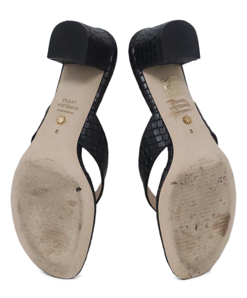 Stuart Weitzman Black Pressed Leather Sandals 4