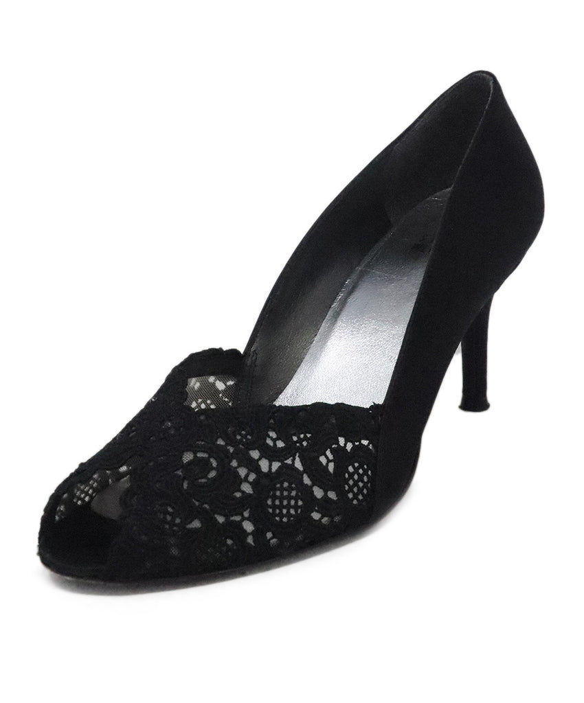 Stuart Weitzman Black Satin & Lace Heels 